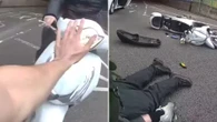 Moment teen yob on ‘stolen motorbike’ smashes head-first into cop during arrest