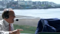 Moment The Open commentator hides under his jacket as BAT invades booth