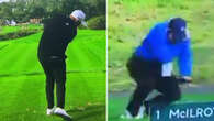 Worrying moment marshal stumbles to ground after Shane Lowry drive hits him