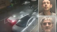 Moment gang of robbers crash stolen Jaguar into cop car in head-on smash