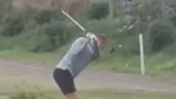 Awkward moment England ace shanks golf shot then tries to style it out