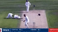 Sickening moment two cricketers collide and left in heap but neither are run out