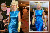 Jane Moore wows in blue & yellow as she takes to the catwalk for Fashion Week