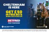 Cheltenham free bets: Get £50 festival bonus when you place a £10 bet