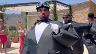 Arsenal star Raya and groomsmen dance into wedding wearing inflatable tuxedos