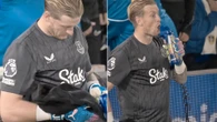 Bemused Pickford appears to get nasty surprise from water bottle cheat sheet