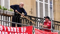 Fuming Bilbao local swings at rowdy Man Utd fan with huge stick