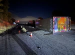 Major motorway closed after lorry hits barriers & overturns spilling fuel