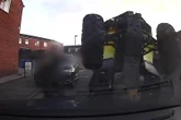 Moment ‘thief’ rams quad bike into police car sending it flying into air