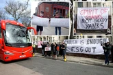 Angry Liverpool fans protest against owners FSG at Anfield but cheer team bus