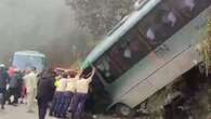 Tourist bus plunges off cliff at landmark as locals try to stop it rolling