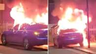 Watch moment luxury sports car worth £116k goes up in flames on London street