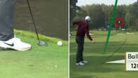 Rory McIlroy plays left-handed with backwards putter before snapping club