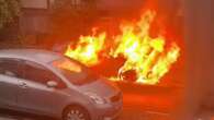 Moment electric car burns in massive fire leaving it completely destroyed