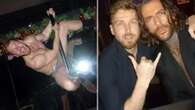 Shock moment Sam Thompson swings near-naked from a pole at party