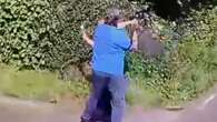 Moment cattle prod attacker batters neighbour with shovel in violent rampage