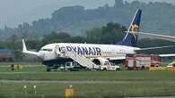 Ryanair plane’s tyres EXPLODE during landing leaving jet stuck on runway