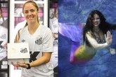Sereia em aquário faz chá revelação para atacante do Santos. Vídeo