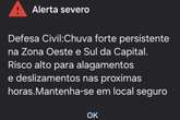 Cidade de SP tem alerta severo por chuva forte nas zonas oeste e sul