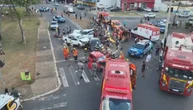 Engavetamento com carros e motos deixa 6 feridos em Goiânia. Vídeo