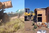 Vídeo mostra trator derrubando caixa d’água e barraco em invasão no DF