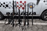 Pai e filho são presos com 16 armas após queixa de violência doméstica