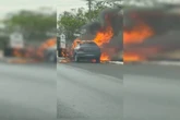 Vídeo: Carro pega fogo na altura do Memorial JK, no Eixo Monumental