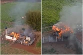 Vídeo: grupo indígena ocupa fazenda no MS e incendeia tratores e casa