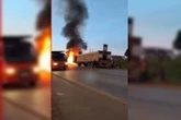 Vídeo: caminhão boiadeiro pega fogo e gado foge para se salvar