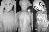 Police hunting Halloween mask trio seen on doorbell camera
