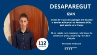Localizan sano y salvo a Izan, el menor desaparecido en Vallcarca la semana pasada