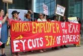 EY's London cleaners are picketing its office after over a third were told their jobs could be cut