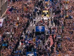 The Financial District turned orange and blue to celebrate the Knicks' first NBA championship in 53 years
