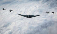 Photos show a US Air Force B-2 Spirit bomber flying with Japanese F-35s for the first time