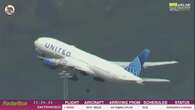 United Air Boeing 777 loses a wheel at takeoff, smashes car