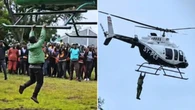 Wesele z przytupem. Chwycił się helikoptera i... odleciał