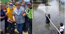 Entre reclamos, Delfina Gómez recorre zona de inundaciones en Chalco