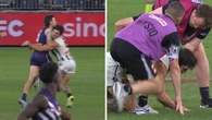 Scary scenes as Collingwood star stumbles after heavy hit