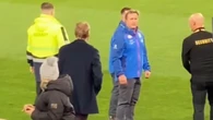 Luke Beveridge and Kane Cornes face off in explosive pre-match ‘confrontation’