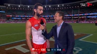 Brodie Grundy learns of teammate’s freakish feat during TV interview