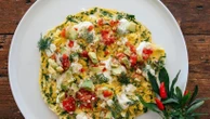 A delicious and nutritious meal to help boost your health as you age – goat’s cheese and guacamole salsa omelette