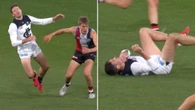 Concern for Carlton defender after crunching collision
