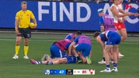 Stadium in shock as Bulldogs star stretchered off after ‘extreme’ fall