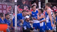 Teammates console luckless big man after shattering blow