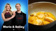 MKR Recipes Episode 20: Maria and Bailey’s Feta Gnocchi with Prawns, Bisque, Pepper Cream and Ouzo Gel