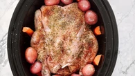 Stacey Clare shares how to make an entire roast chicken dinner in the slow cooker with only a couple of minutes prep time 