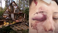 Moment mother’s home is RIPPED APART in storms - trapping her one side and her son on the other