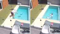 Security camera footage captures AFL great in pool mishap