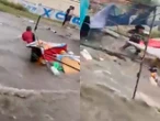 ¡De terror! Tianguistas son arrastrados tras fuertes lluvias en Aguascalientes | VIDEO