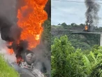 Explota y arde pipa con diésel en autopista de Veracruz 